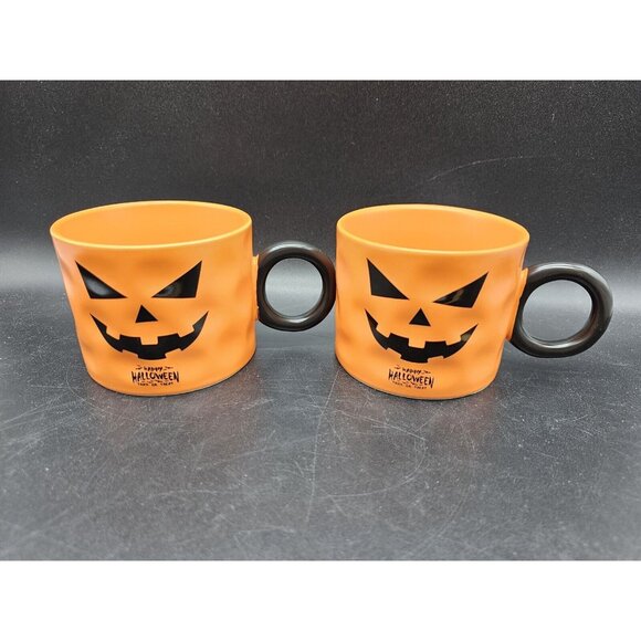 Pair Of Spooky Scary Jack-O-Lantern Pumpkin Coffee Cup Mugs Halloween Fall - Picture 8 of 9